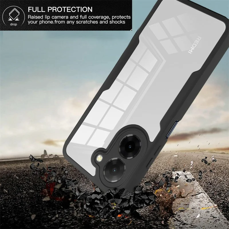 Para Xiaomi Redmi A5 4G (171,7mm) / Poco C71 4G Capa de Acrílico + TPU Transparente com Película de Proteção de Tela PET - Preto