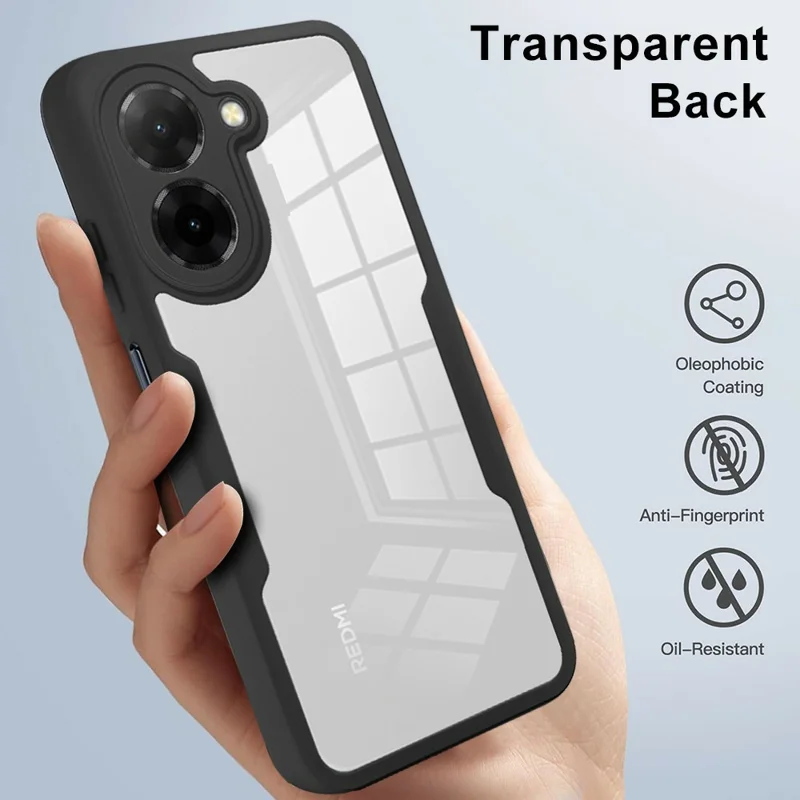 Para Xiaomi Redmi A5 4G (171,7mm) / Poco C71 4G Capa de Acrílico + TPU Transparente com Película de Proteção de Tela PET - Preto