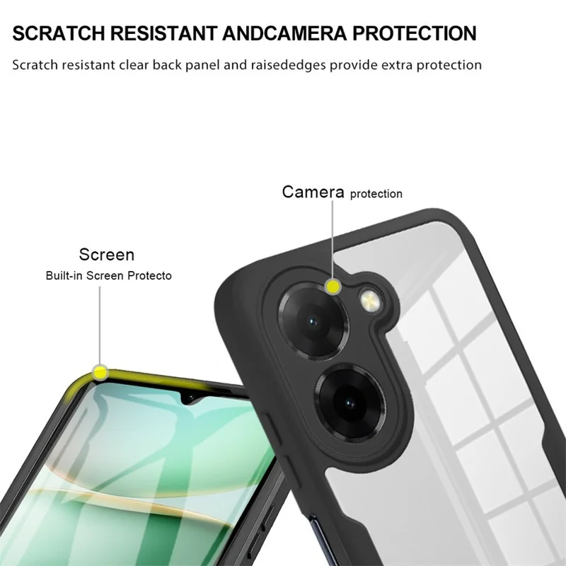 Para Xiaomi Redmi A5 4G (171,7mm) / Poco C71 4G Capa de Acrílico + TPU Transparente com Película de Proteção de Tela PET - Preto