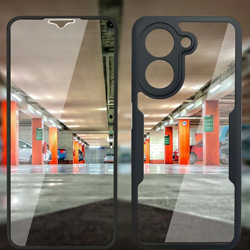 Para Xiaomi Redmi A5 4G (171,7mm) / Poco C71 4G Capa de Acrílico + TPU Transparente com Película de Proteção de Tela PET - Preto