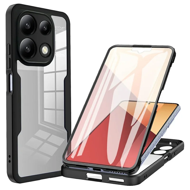 Pour Xiaomi Redmi Note 13 Pro 4G / Note 14S 4G Étui Acrylique + TPU Transparent avec Film de Protection d'Écran PET - Noir