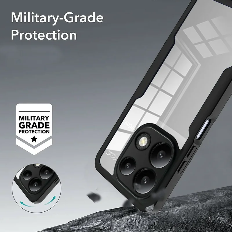 Pour Xiaomi Redmi Note 13 Pro 4G / Note 14S 4G Étui Acrylique + TPU Transparent avec Film de Protection d'Écran PET - Noir