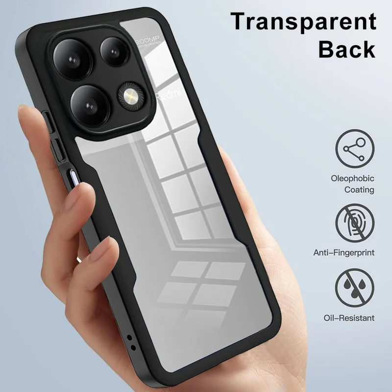 Pour Xiaomi Redmi Note 13 Pro 4G / Note 14S 4G Étui Acrylique + TPU Transparent avec Film de Protection d'Écran PET - Noir