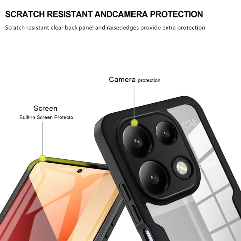 Pour Xiaomi Redmi Note 13 Pro 4G / Note 14S 4G Étui Acrylique + TPU Transparent avec Film de Protection d'Écran PET - Noir