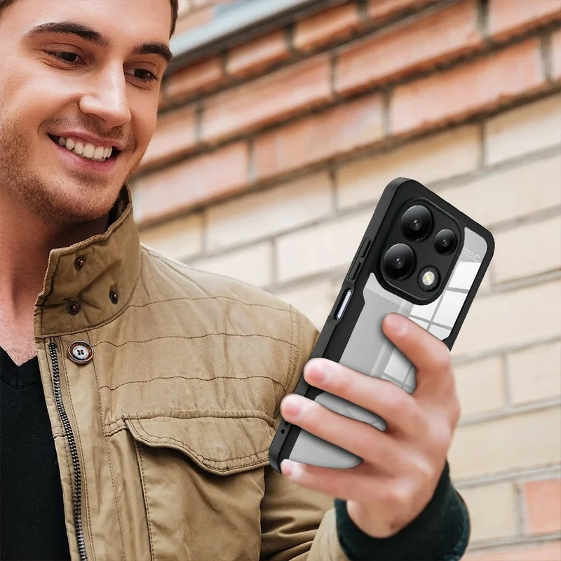 Pour Xiaomi Redmi Note 13 Pro 4G / Note 14S 4G Étui Acrylique + TPU Transparent avec Film de Protection d'Écran PET - Noir