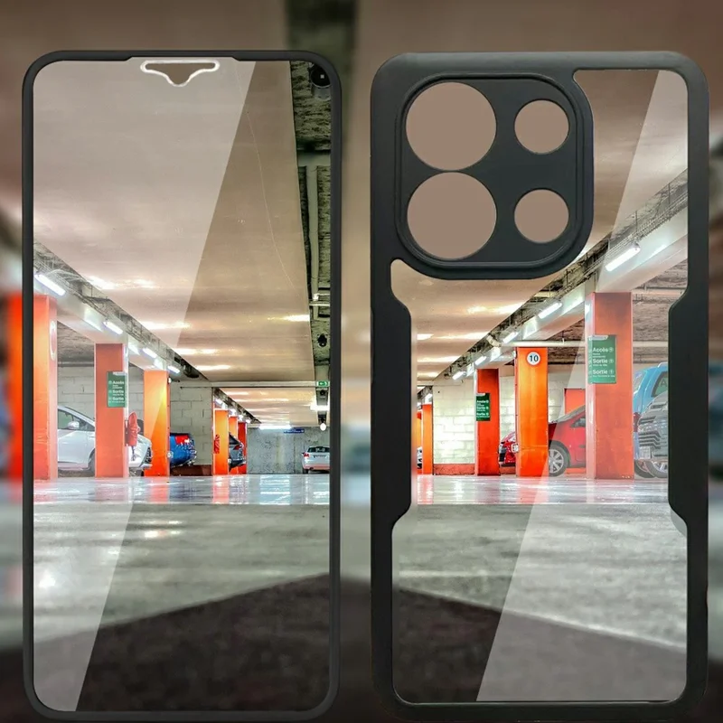 Pour Xiaomi Redmi Note 13 Pro 4G / Note 14S 4G Étui Acrylique + TPU Transparent avec Film de Protection d'Écran PET - Noir