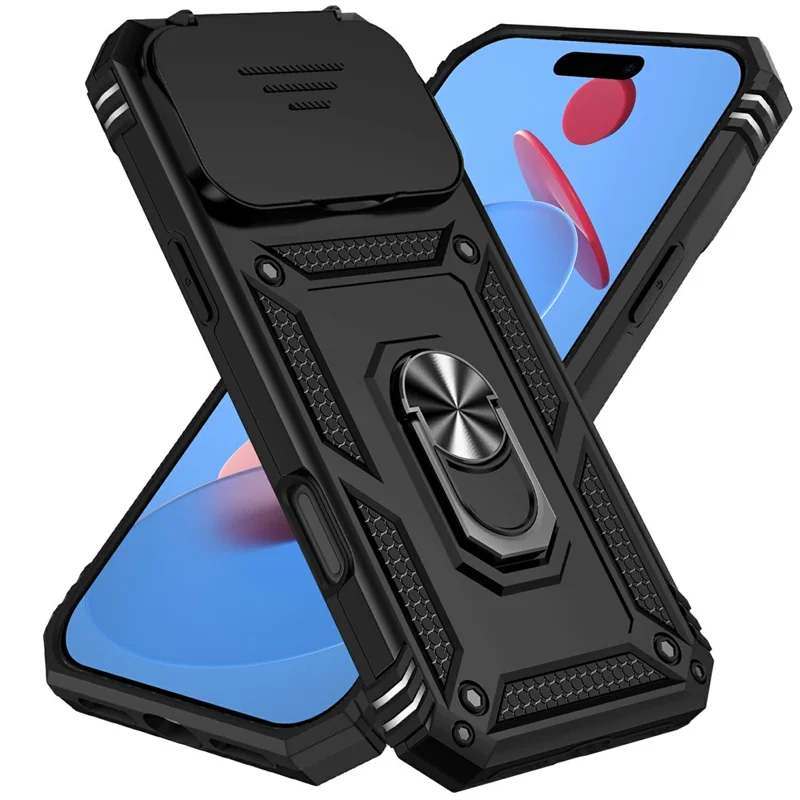 Для iPhone 17 Pro Чехол ПК + ТПУ Чехол для телефона с защитой объектива Подставка - Черный