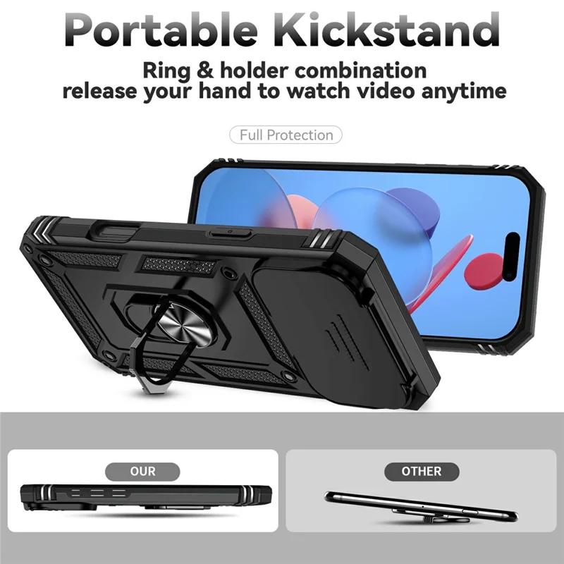 For iPhone 17 Pro Max Case PC + TPU Phone Cover with Lens Protection Kickstand - Black