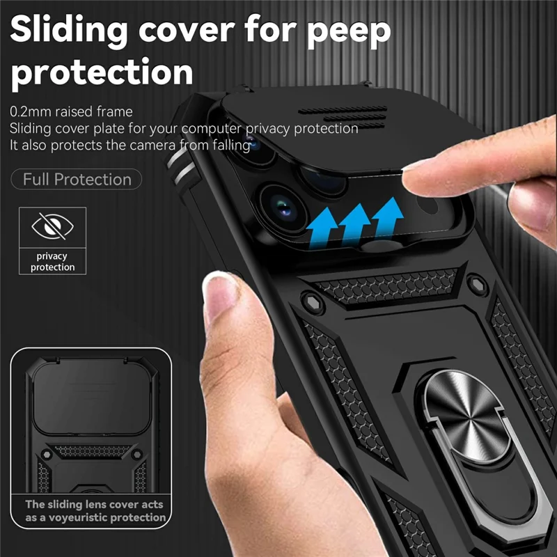 For iPhone 17 Pro Max Case PC + TPU Phone Cover with Lens Protection Kickstand - Black
