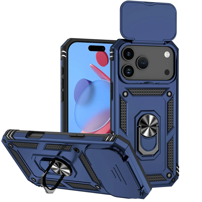 For iPhone 17 Pro Max Case PC + TPU Phone Cover with Lens Protection Kickstand - Blue