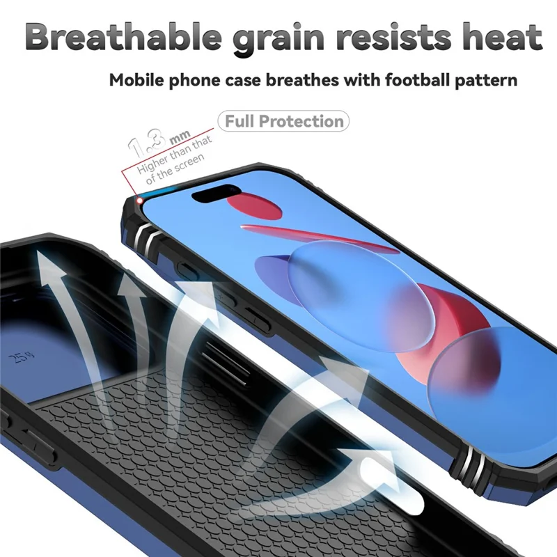For iPhone 17 Pro Max Case PC + TPU Phone Cover with Lens Protection Kickstand - Blue