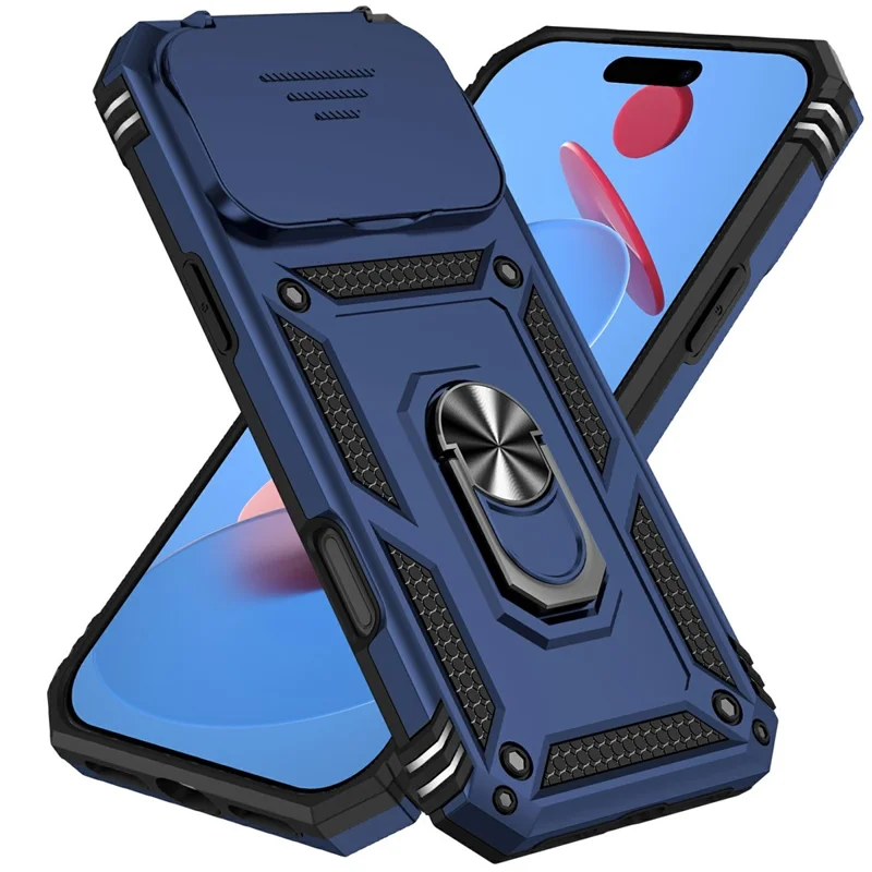 For iPhone 17 Pro Max Case PC + TPU Phone Cover with Lens Protection Kickstand - Blue