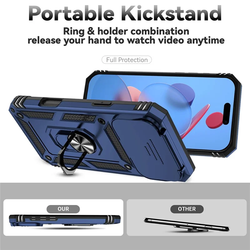 For iPhone 17 Pro Max Case PC + TPU Phone Cover with Lens Protection Kickstand - Blue