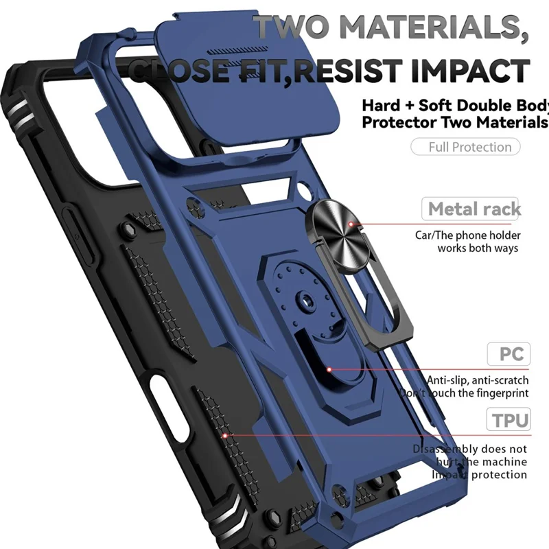 For iPhone 17 Pro Max Case PC + TPU Phone Cover with Lens Protection Kickstand - Blue
