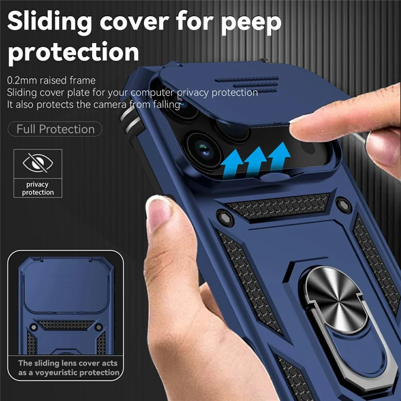 For iPhone 17 Pro Max Case PC + TPU Phone Cover with Lens Protection Kickstand - Blue