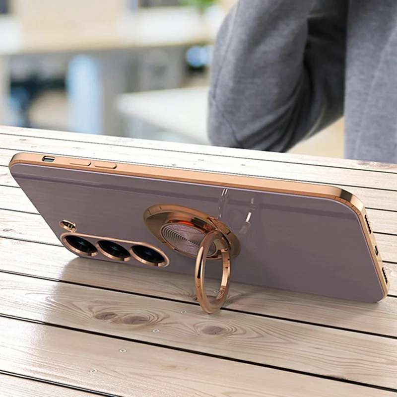 For Samsung Galaxy S23 Case Precise Cutouts 6D Electroplating TPU Phone Cover with Ring Holder - Light Purple