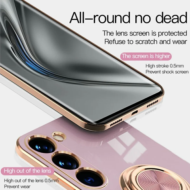 For Samsung Galaxy S23 Case Precise Cutouts 6D Electroplating TPU Phone Cover with Ring Holder - Light Purple