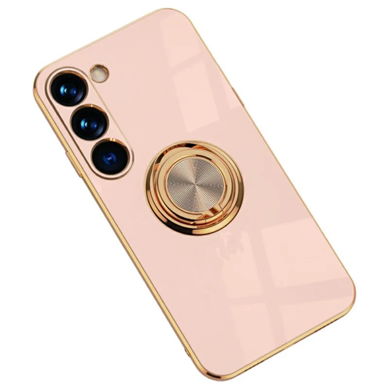 For Samsung Galaxy S23 Case Precise Cutouts 6D Electroplating TPU Phone Cover with Ring Holder - Pink