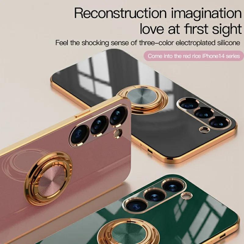 For Samsung Galaxy S23 Case Precise Cutouts 6D Electroplating TPU Phone Cover with Ring Holder - Pink