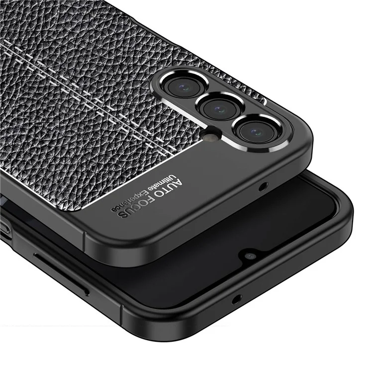Litchi Texture TPU Case para Samsung Galaxy A14 5G / 4G, Capa de Telefone Antidigital e à Prova de Queda - Preta