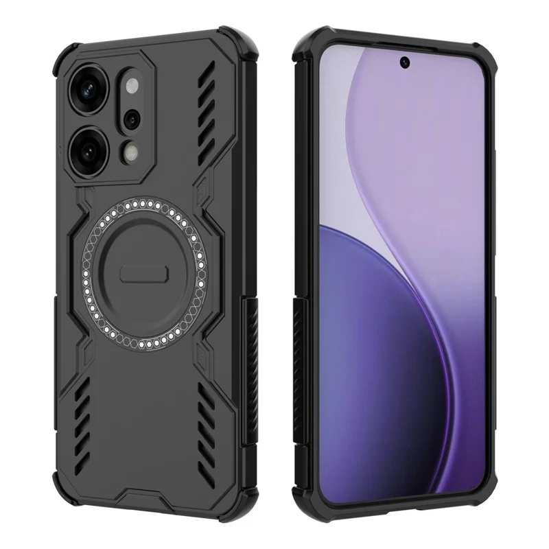 Pour Oppo Reno14 Pro 5G (Global) Étui Magnétique Papillon Armure Évidé Dissipation Thermique PC + TPU Coque de Téléphone - Noir