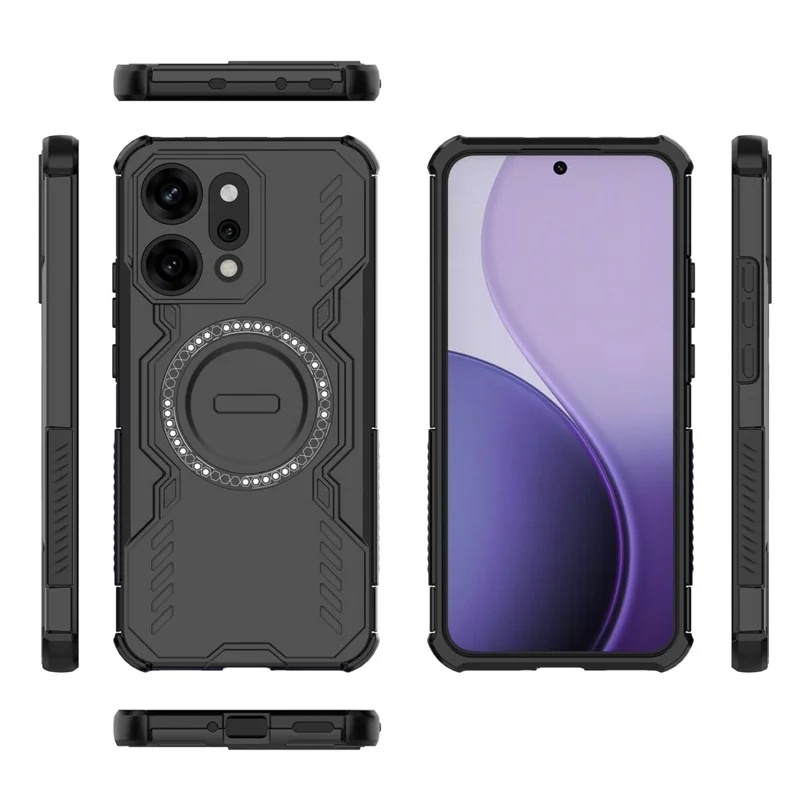 Pour Oppo Reno14 Pro 5G (Global) Étui Magnétique Papillon Armure Évidé Dissipation Thermique PC + TPU Coque de Téléphone - Noir