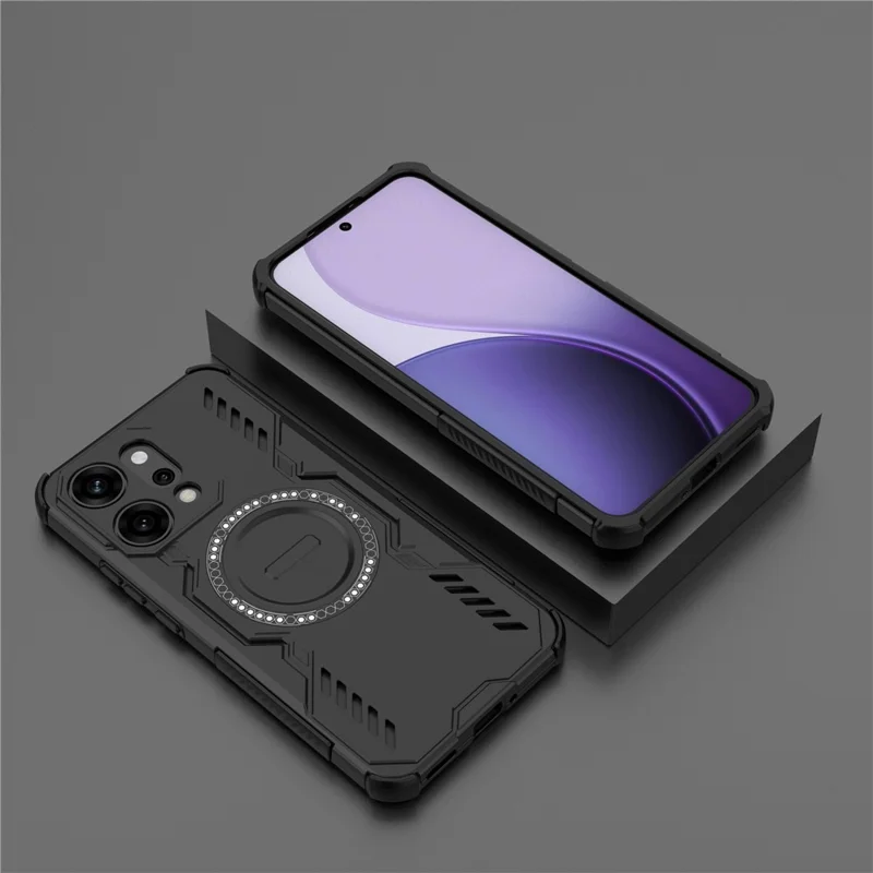 Pour Oppo Reno14 Pro 5G (Global) Étui Magnétique Papillon Armure Évidé Dissipation Thermique PC + TPU Coque de Téléphone - Noir