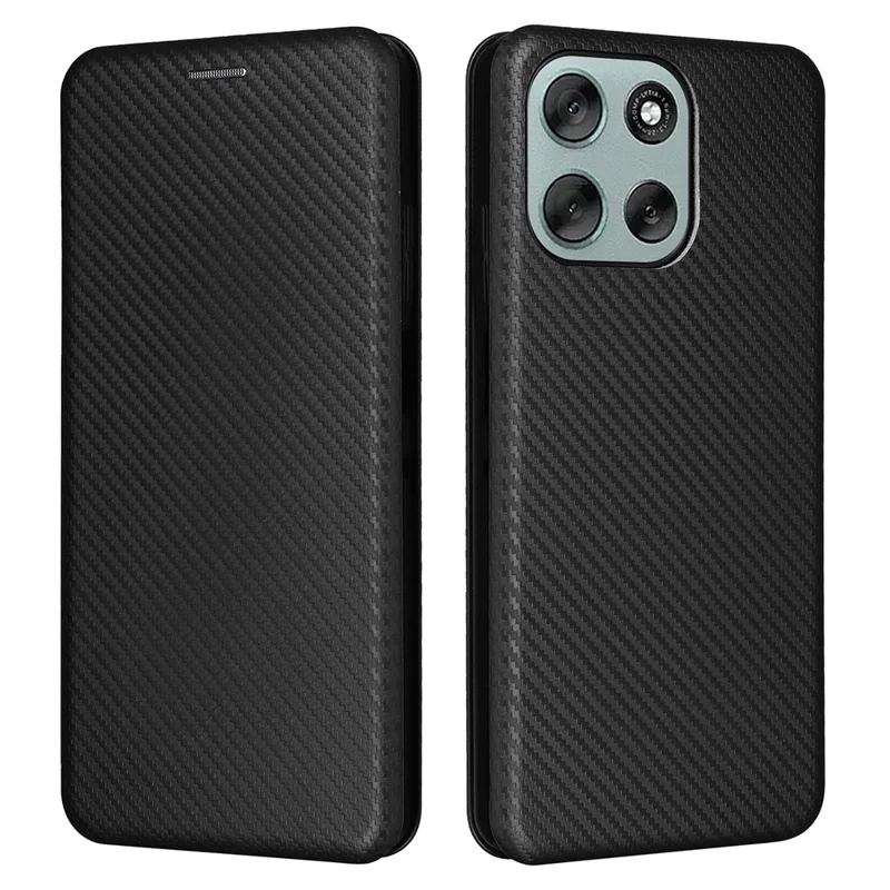 Per Motorola Moto G56 5G Custodia Texture in fibra di carbonio Antiurto Custodia in pelle PU - Nero