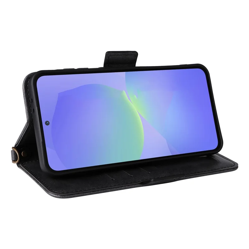 For Samsung Galaxy A26 5G Leather Case Magnetic Closure Wallet Stand Phone Cover with Crossbody Strap - Black