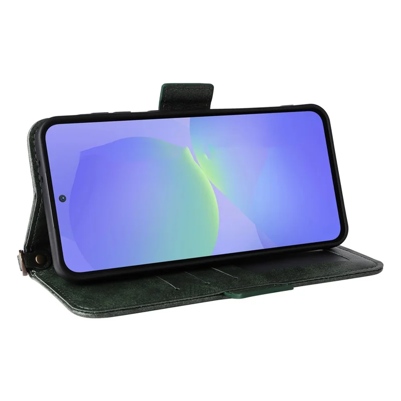 For Samsung Galaxy S24 FE Leather Case Magnetic Closure Wallet Stand Phone Cover with Crossbody Strap - Green