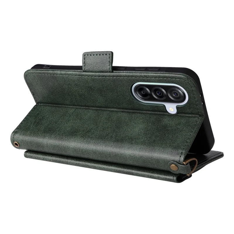 For Samsung Galaxy S24 FE Leather Case Magnetic Closure Wallet Stand Phone Cover with Crossbody Strap - Green