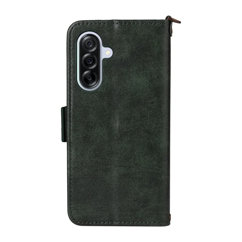 For Samsung Galaxy S24 FE Leather Case Magnetic Closure Wallet Stand Phone Cover with Crossbody Strap - Green