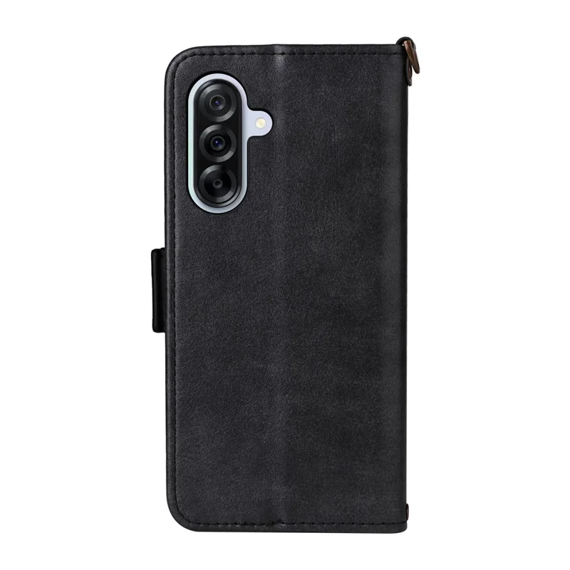 For Samsung Galaxy A35 5G Leather Case Magnetic Closure Wallet Stand Phone Cover with Crossbody Strap - Black