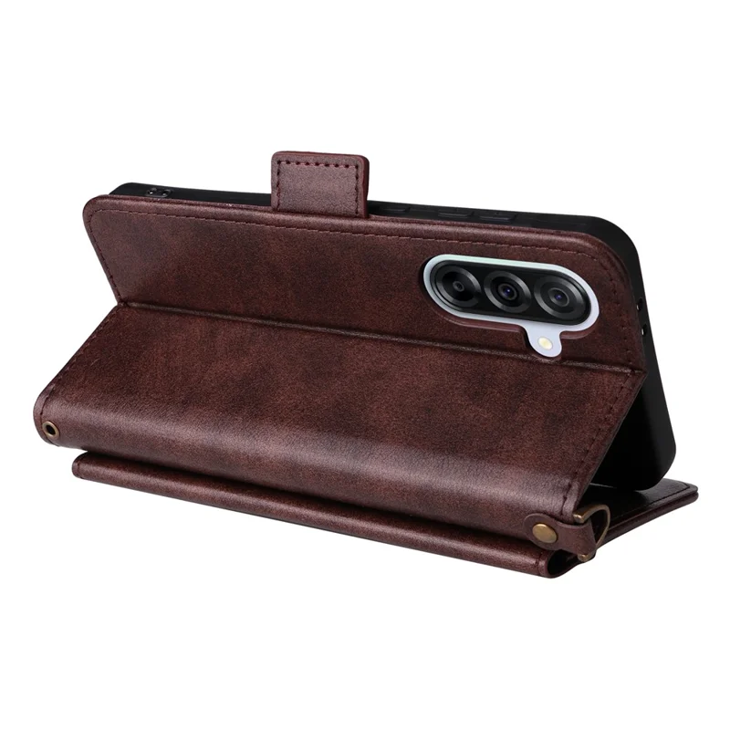 For Samsung Galaxy A55 5G Leather Case Magnetic Closure Wallet Stand Phone Cover with Crossbody Strap - Brown