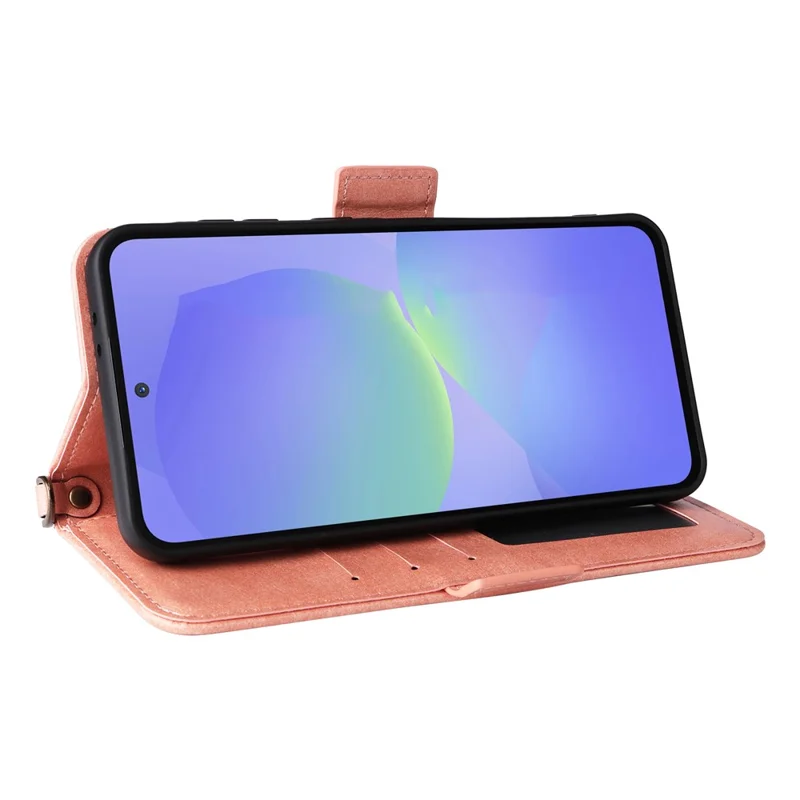 For Samsung Galaxy A15 5G  /  4G Leather Case Magnetic Closure Wallet Stand Phone Cover with Crossbody Strap - Pink