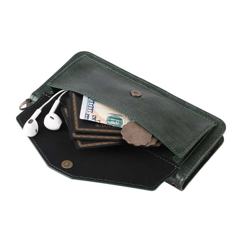 For Samsung Galaxy A24 4G (162.1mm) Leather Case Magnetic Closure Wallet Stand Phone Cover with Crossbody Strap - Green