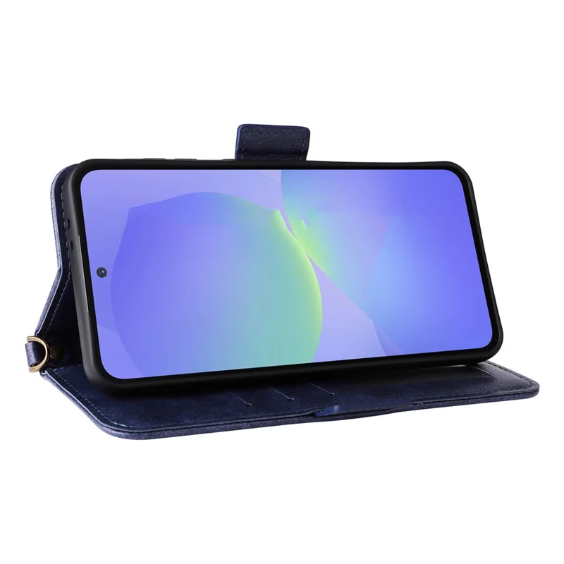 For Samsung Galaxy A25 5G (Global) (161.0mm) Leather Case Magnetic Closure Wallet Stand Phone Cover with Crossbody Strap - Blue