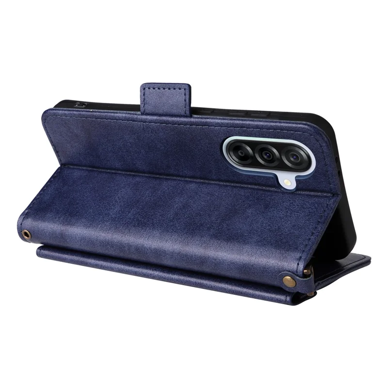 For Samsung Galaxy A25 5G (Global) (161.0mm) Leather Case Magnetic Closure Wallet Stand Phone Cover with Crossbody Strap - Blue