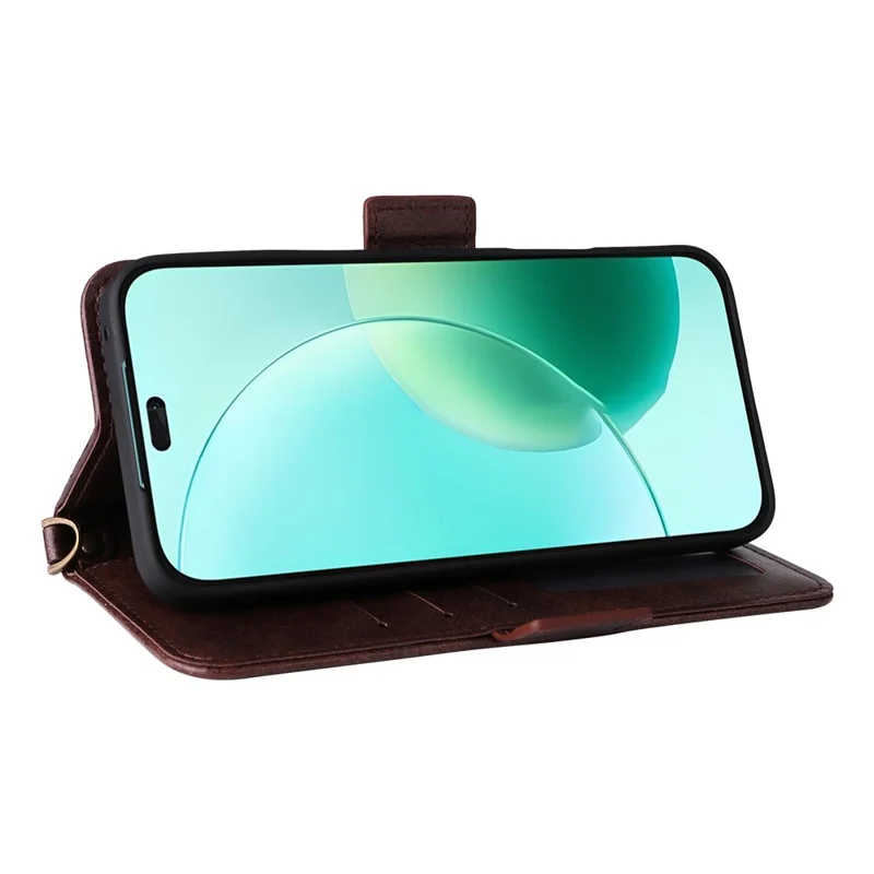 For Honor 400 Lite 5G Leather Case Magnetic Closure Wallet Stand Phone Cover with Crossbody Strap - Brown