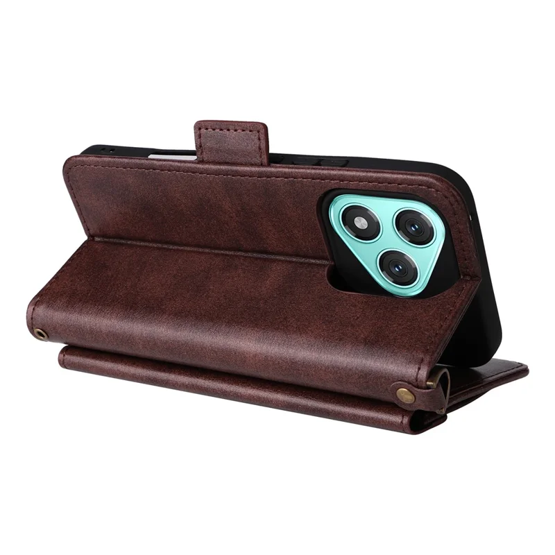 For Honor 400 Lite 5G Leather Case Magnetic Closure Wallet Stand Phone Cover with Crossbody Strap - Brown