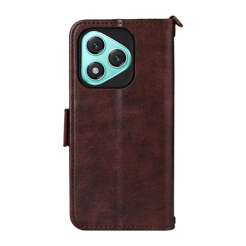 For Honor 400 Lite 5G Leather Case Magnetic Closure Wallet Stand Phone Cover with Crossbody Strap - Brown
