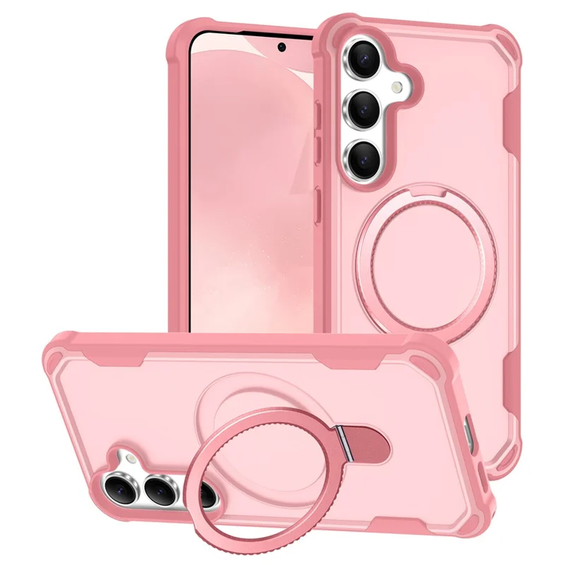 For Samsung Galaxy S25  /  S24 Magnetic Case Kickstand TPU + PC Shockproof Phone Back Cover - Pink