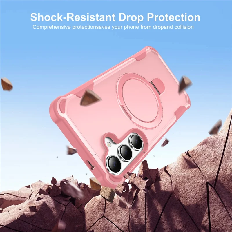 For Samsung Galaxy S25  /  S24 Magnetic Case Kickstand TPU + PC Shockproof Phone Back Cover - Pink