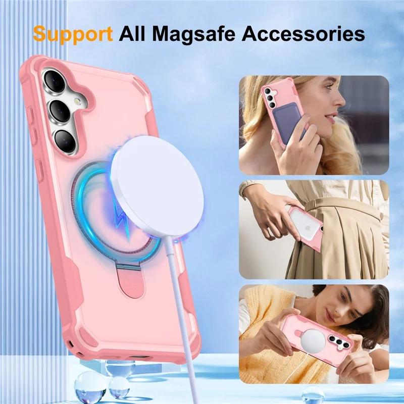 For Samsung Galaxy S25  /  S24 Magnetic Case Kickstand TPU + PC Shockproof Phone Back Cover - Pink