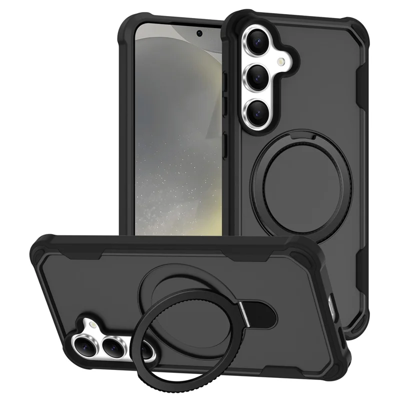 For Samsung Galaxy S25  /  S24 Magnetic Case Kickstand TPU + PC Shockproof Phone Back Cover - Black