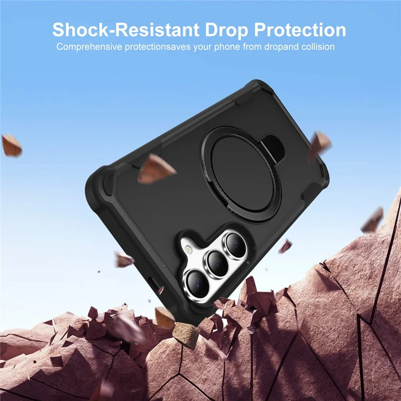 For Samsung Galaxy S25  /  S24 Magnetic Case Kickstand TPU + PC Shockproof Phone Back Cover - Black