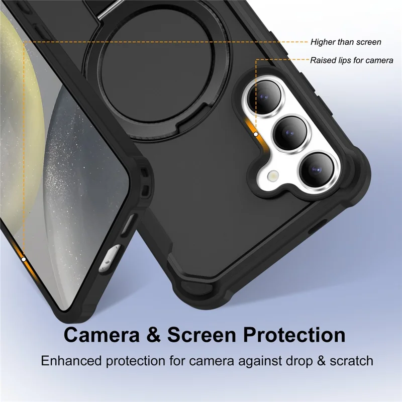 For Samsung Galaxy S25  /  S24 Magnetic Case Kickstand TPU + PC Shockproof Phone Back Cover - Black