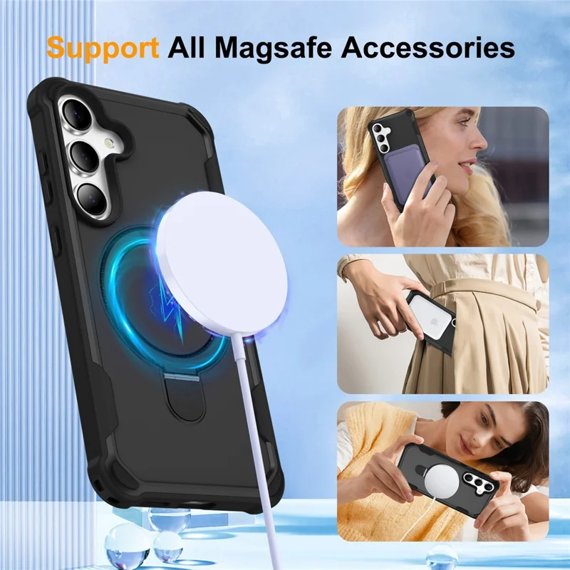 For Samsung Galaxy S25  /  S24 Magnetic Case Kickstand TPU + PC Shockproof Phone Back Cover - Black