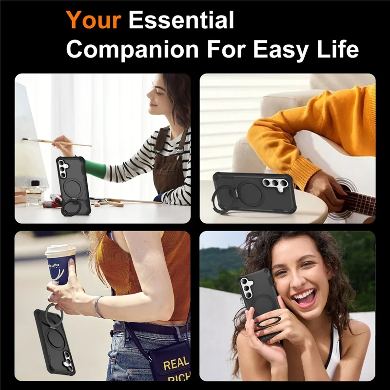 For Samsung Galaxy S25  /  S24 Magnetic Case Kickstand TPU + PC Shockproof Phone Back Cover - Black