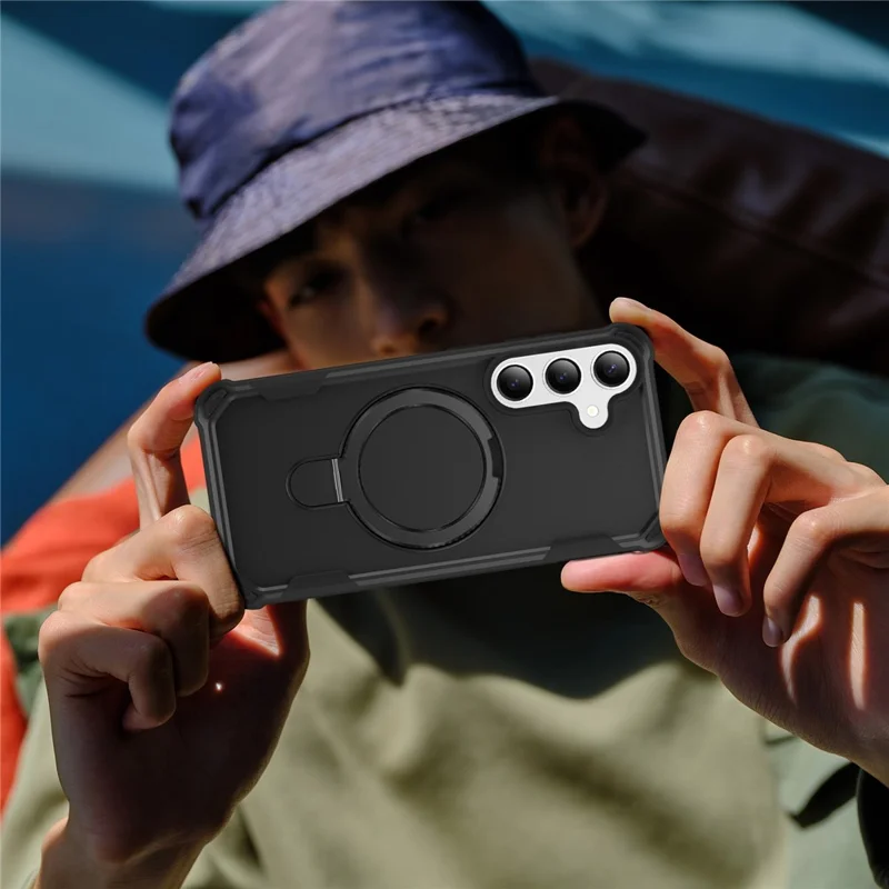 For Samsung Galaxy S25  /  S24 Magnetic Case Kickstand TPU + PC Shockproof Phone Back Cover - Black